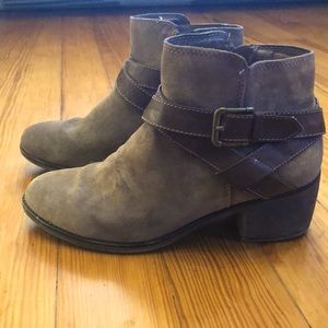 Sonoma brown suede booties with strap/buckle. Size 8.